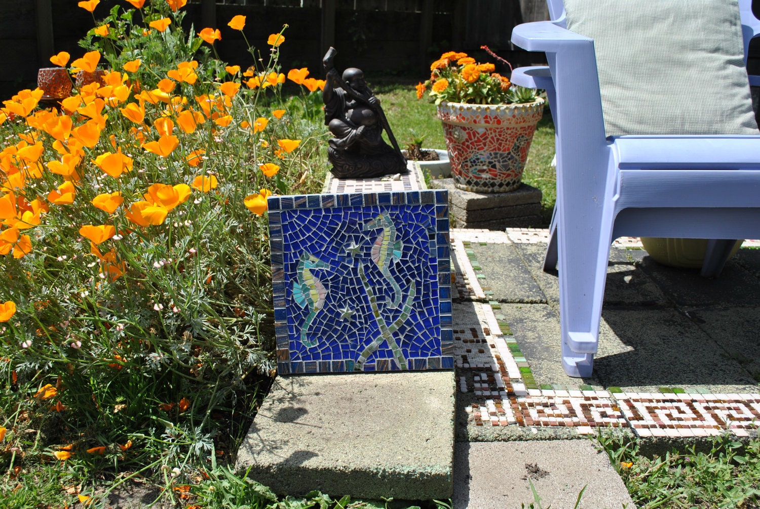 Seahorse Mosaic Tile Garden Stepping Stone