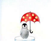 Rainy Day Penguin 8 x 10 Print by SBMathieu