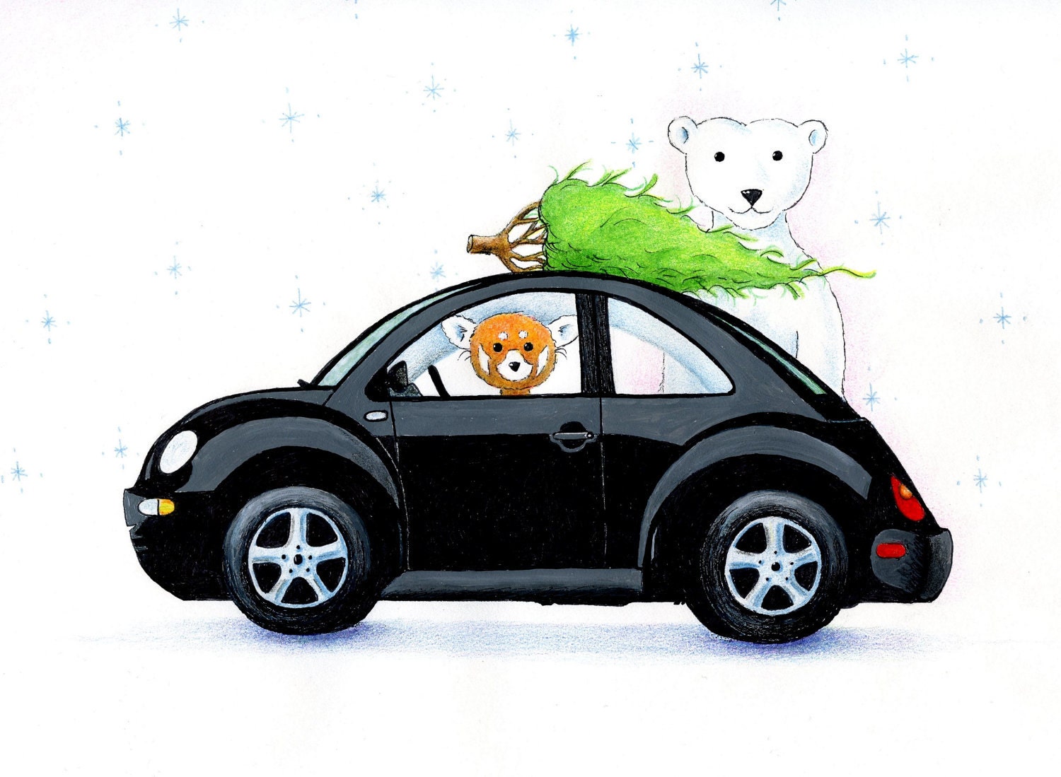 Walter and Jack Come Home with the Christmas Tree 8 x 10 inch Print by SBMathieu
