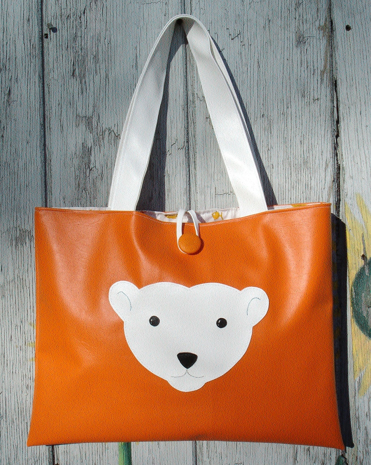 Hand Stitched Jack the Polar Bear Reusable Tote by SBMathieu