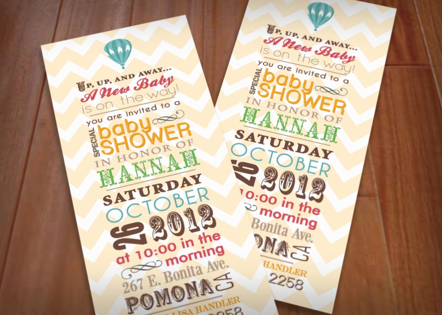 HOT AIR BALLOON Baby Shower Printable Invitation in Vintage Rainbow