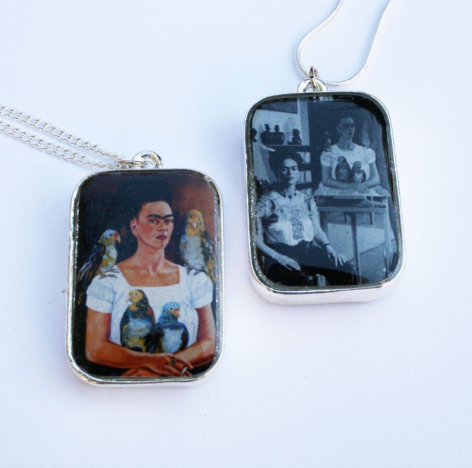 Frida Kahlo REVERSIBLE photo painting pendant