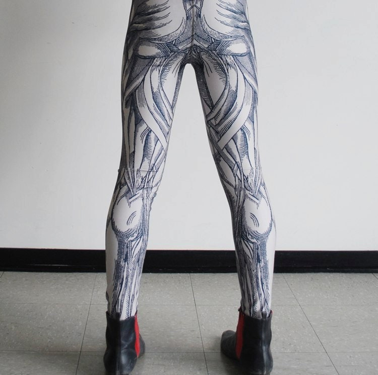 Anatomical Leggings - Hand Printed Vintage Medical Illustrations of Muscle Structure - Tan