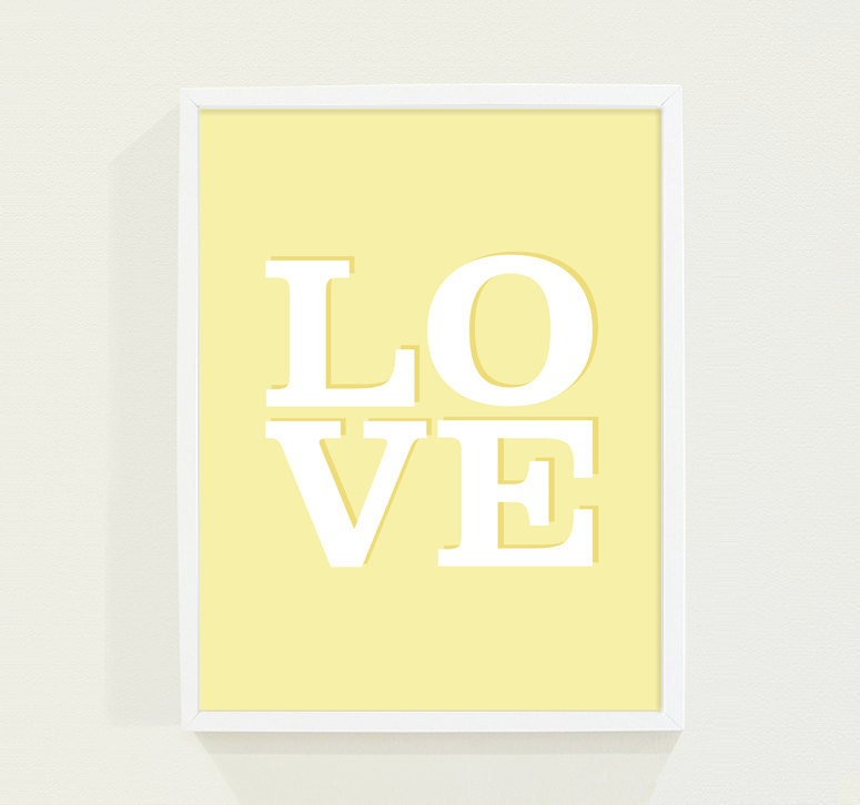 Yellow Nursery Art - Pastel Love Typography Poster