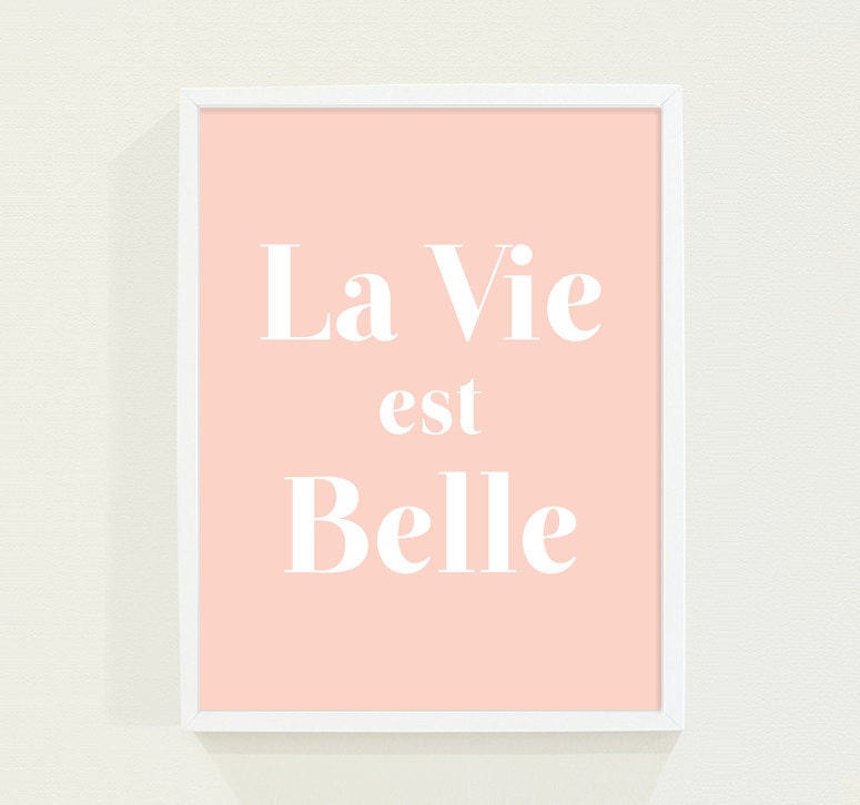 Coral Peach Pink Pastel - La Vie Est Belle - Life is Beautiful Modern Wall Art Minimalist Typography Poster Print