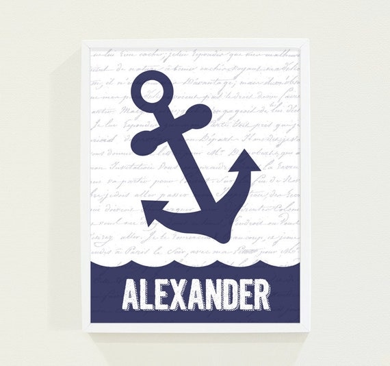 Children Decor Navy Blue Anchor - Boy's Room Wall Art - Nautical Personalized Nursery Art