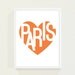 Paris Art Orange Heart Typography Print - Paris Poster Wall Art