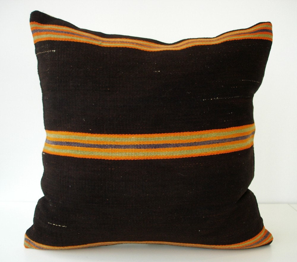 Sukan / Hand Woven - Turkish Striped Kilim Pillow Cover - 18x18
