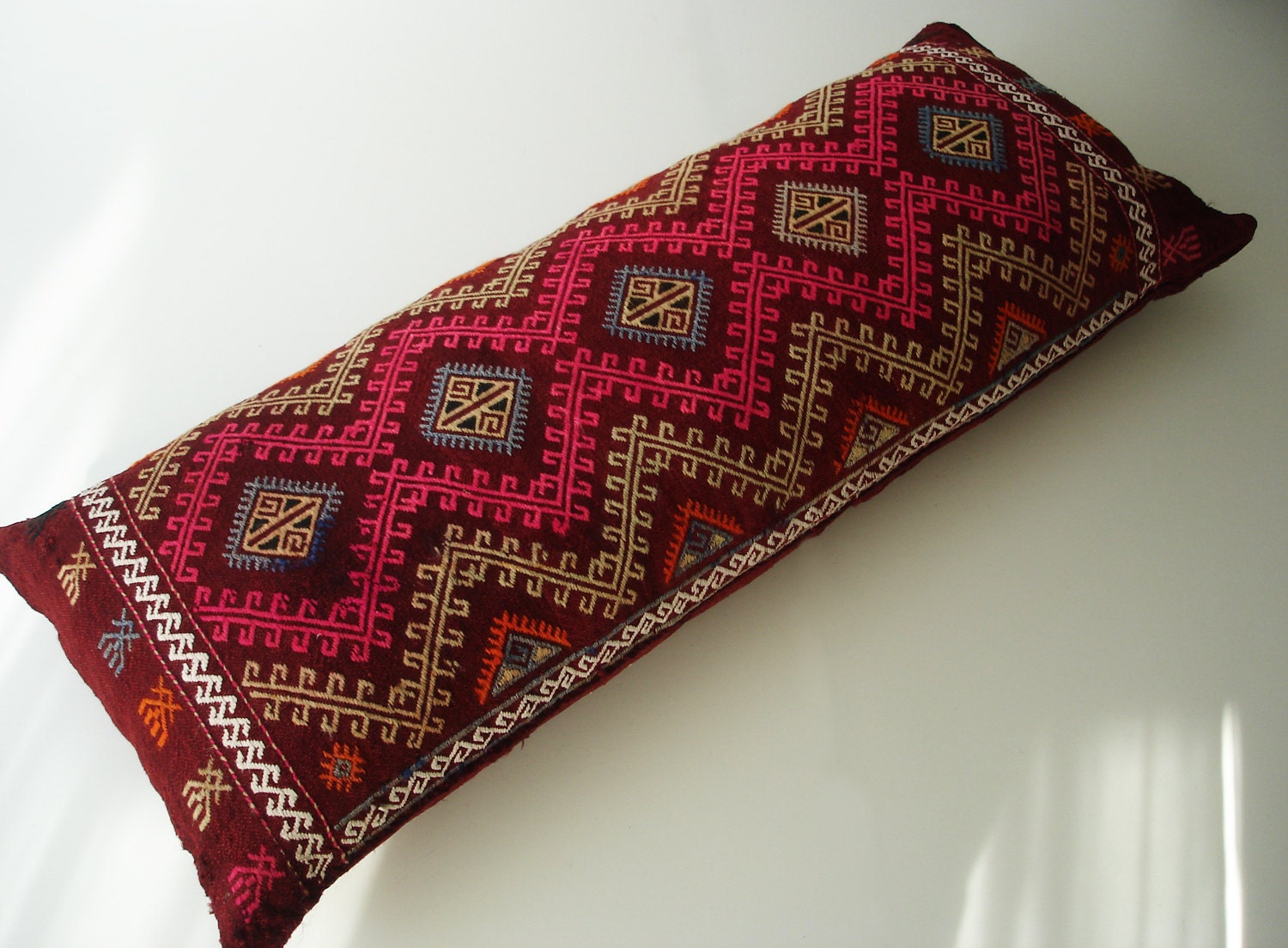 Sukan / Organic Shine Society Modern Bohemian Throw Pillow. Handwoven Wool Vintage Tribal Turkish Kilim Pillow Cover. Bolster Pillows