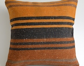 Sukan / Modern Bohemian Throw Pillow. Handwoven Wool Vintage Tribal Turkish Kilim Pillow Cover. 16x16 inch