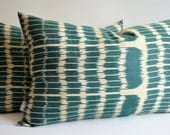 Sukan / SET (2 Piece) Hand Woven Original Silk ikat Pillow Cover - Teal off White