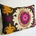 Sukan / Vintage Hand Embroidered Silk Suzani Pillow Cover - 16x25 inch - Egg Yellow Purple Pink Beige Green Dirty Black