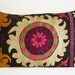 Sukan / Vintage Hand Embroidered Silk Suzani Pillow Cover - 16x25 inch - Egg Yellow Purple Pink Beige Green Dirty Black