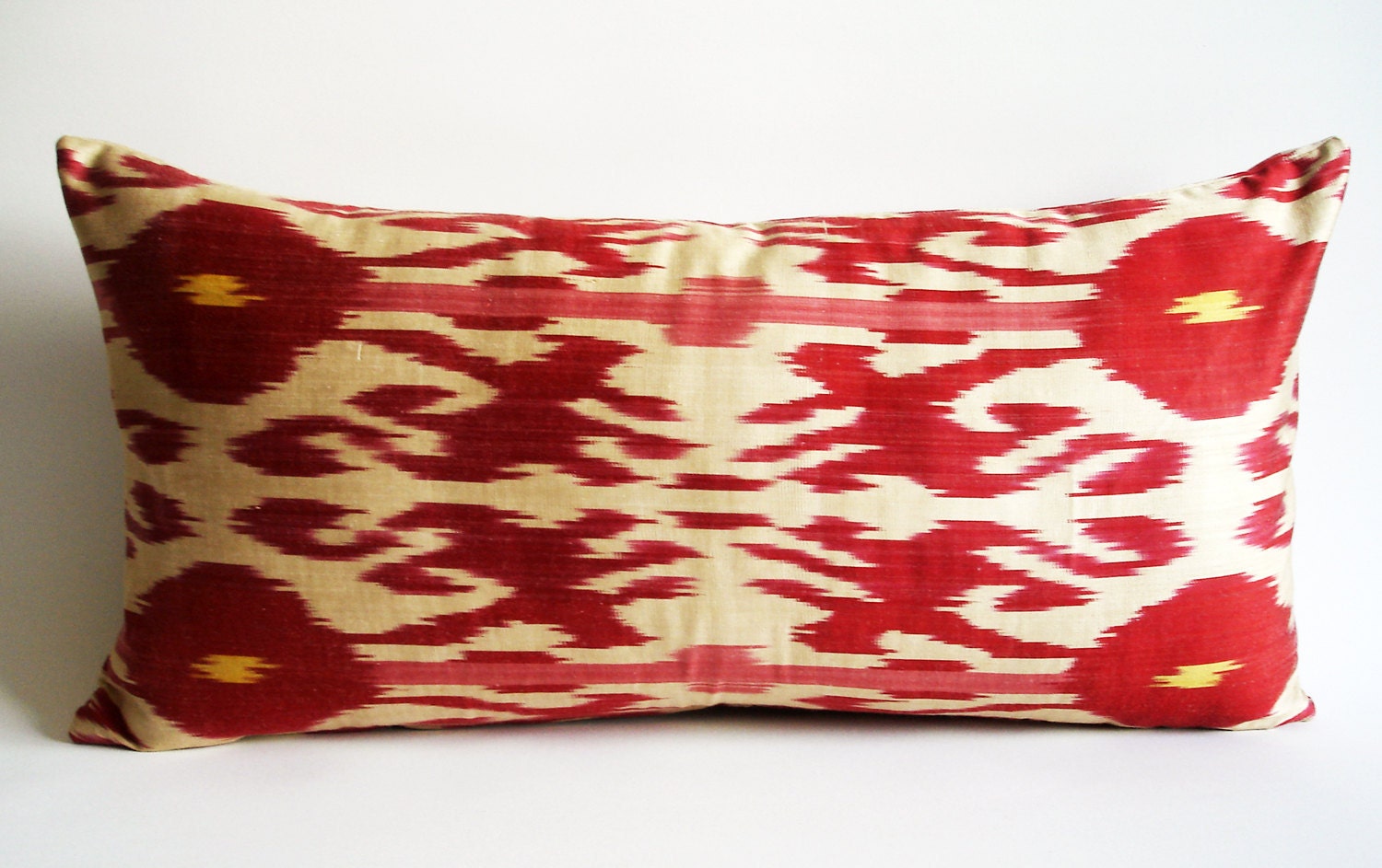 Sukan / Handmade Original Silk ikat Pillow Cover, Decorative pillow, Organic pillow, Anatolian pillow, 12x24 inch Red, Beige, Yellow Color