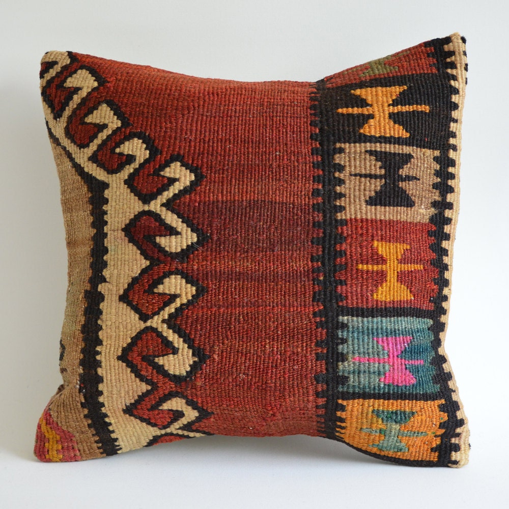 Sukan / Hand Woven Vintage Turkish Kilim Pillow Cover, Decorative Pillow, Throw Pillow Cover, Accent Pillow, 16x16 inch