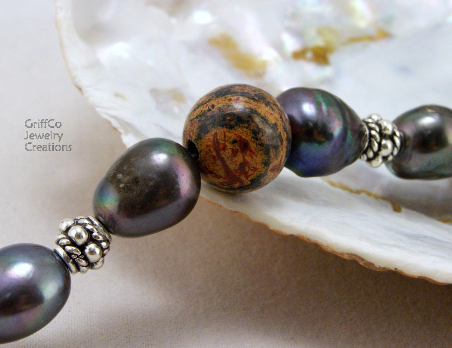 Leopard Skin Jasper & Pearl Bracelet