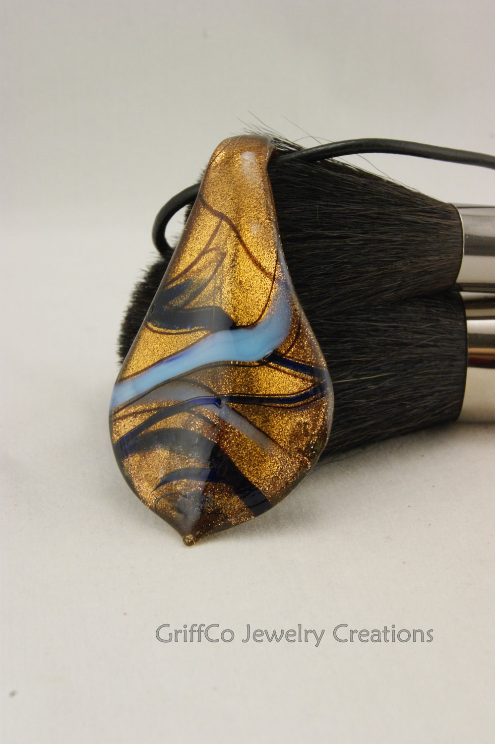 Blue Stripe Lampwork Glass Pendant
