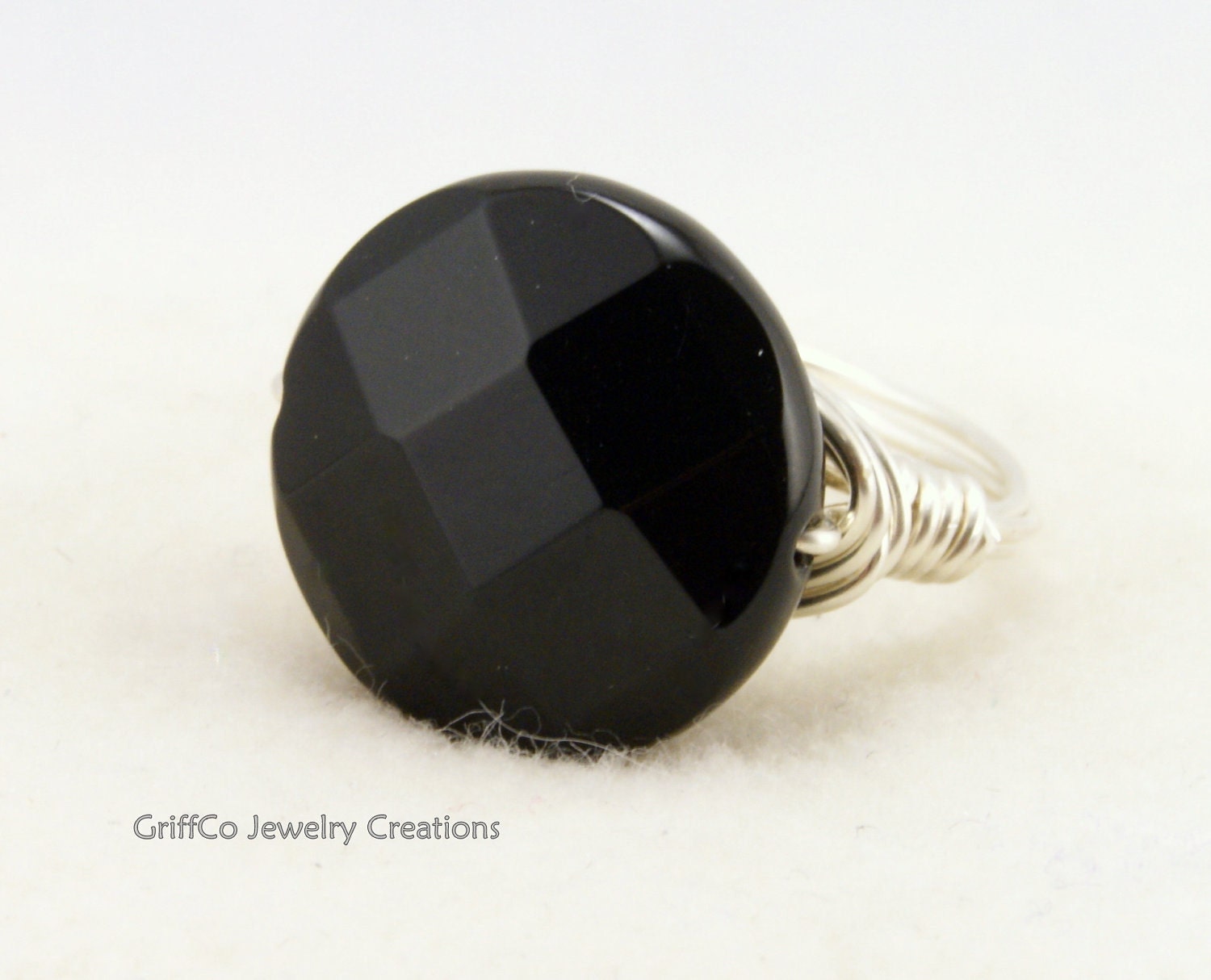 Black Onyx and Sterling Wire Ring