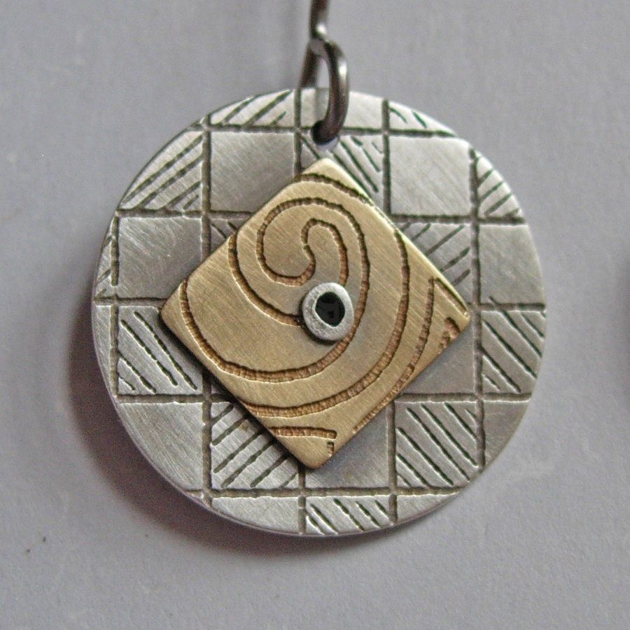 Silver and Brass Riveted Round Earring