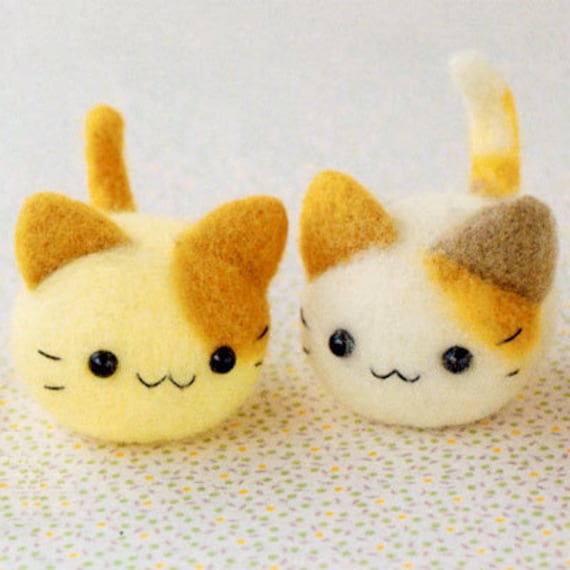 DIY handmade felt wool TWINS small cat --- Japanese kit package