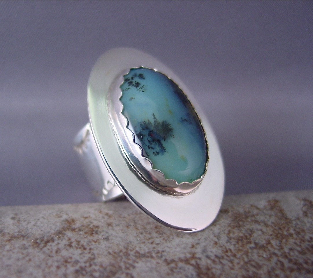 Blue Peruvian Opal Ring - Size 7 Sterling Silver - An Original by Lita