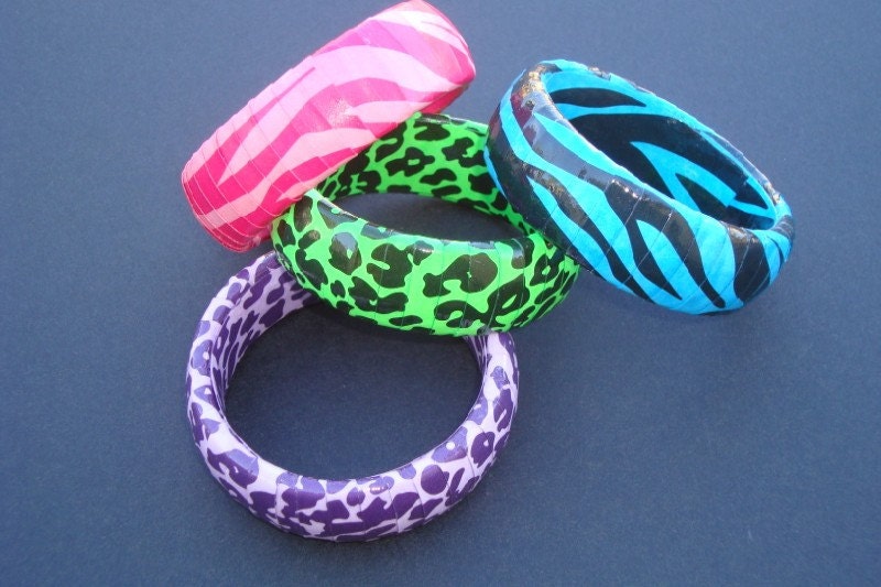 Animal Print Paper wrapped upcycled bracelets in neon colors