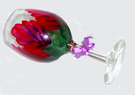Red and Purple Iris Wine Glass Hand Painted