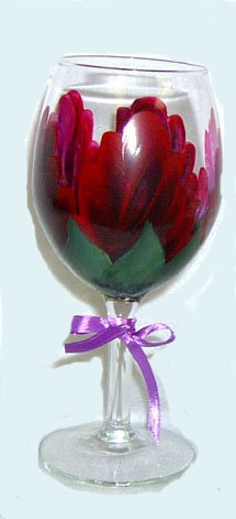 Red and Purple Iris Wine Glass Hand Painted
