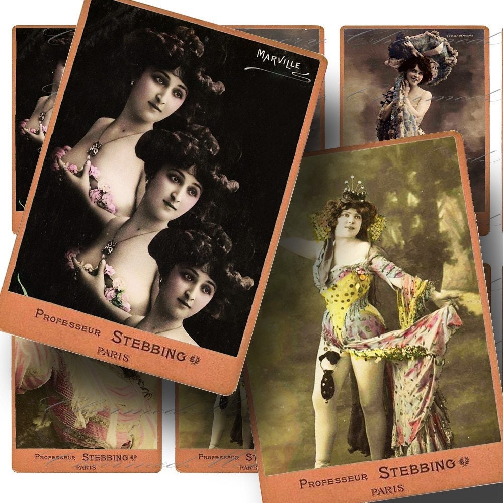 Edwardian French Actresses (2) - ATC Digital Collage Sheet - Buy 3 sheets and get 4th FREE - Printable Download