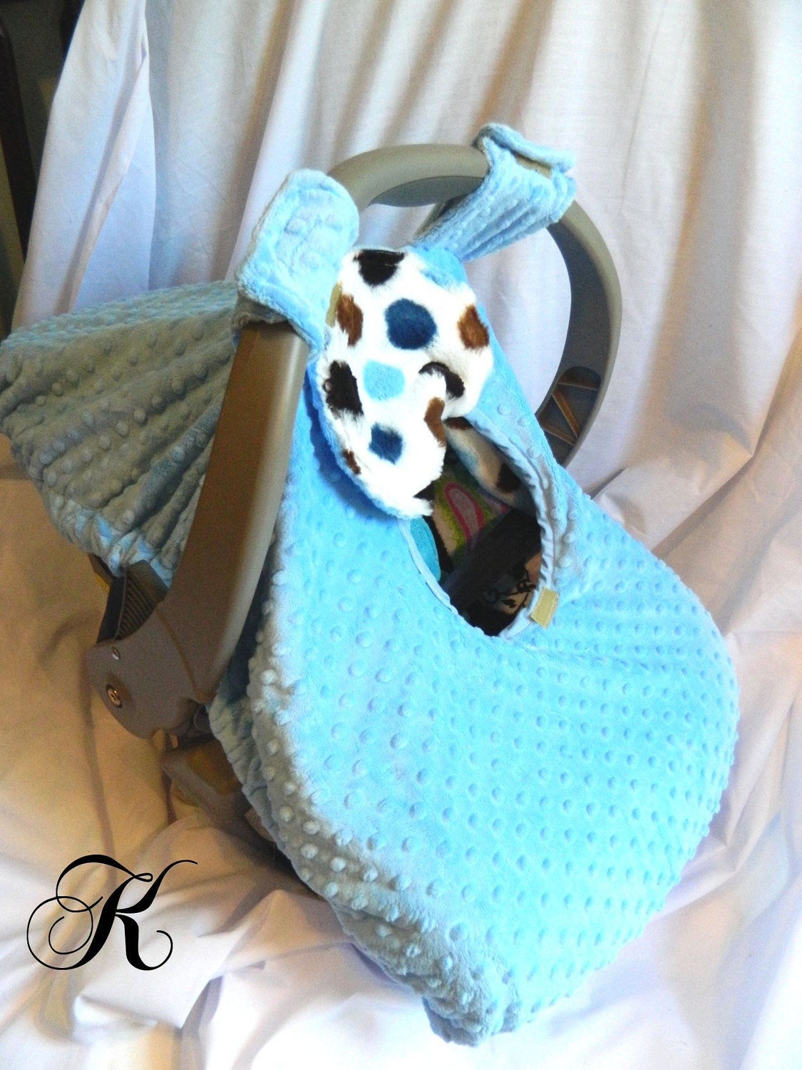 Minky Car seat cover - Fitted car seat cover - baby blue minky dot/jumbo blue dots print
