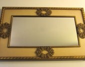 Vintage Footed Filigree Gold Mirrored Vanity Dresser Tray with Cameos
