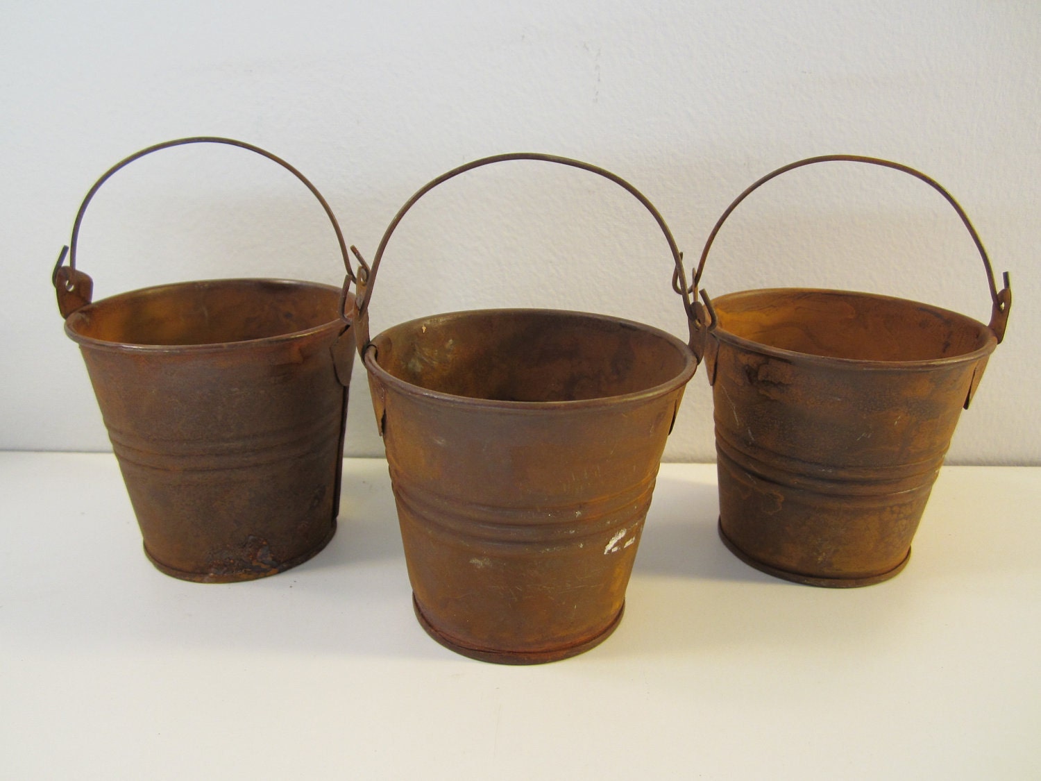 3 New Rusty Tin Pails Buckets Metal Crafts by cottagewhimsies