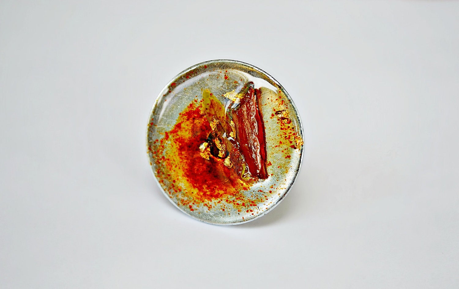 The Glorious Paprika, Steel,Adjustable,Plant,Gold Flakes,Tree Bark,Circle,Resin,Ring