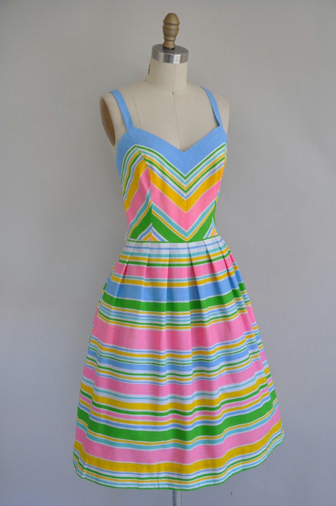 50s vintage dress / 1950s 50s cotton stripe full skirt dress / Summer Carnivals