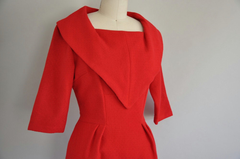 r e s e r v e d...1950s cocktail dress / vintage 50s red hot wiggle dress / She's On Fire