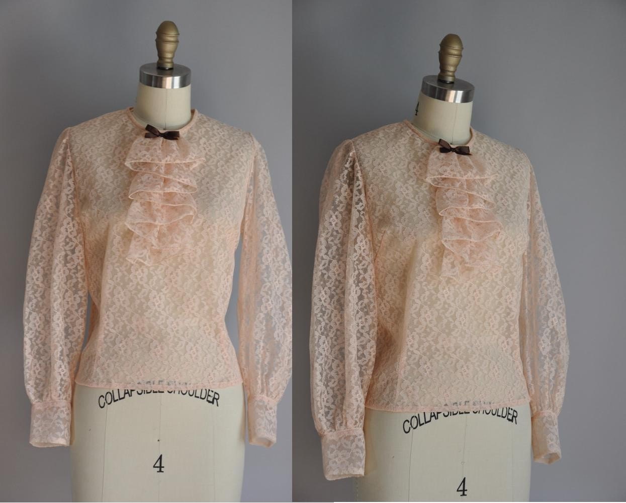 vintage 1950s blouse / 50s pink lace blouse / Old Romance