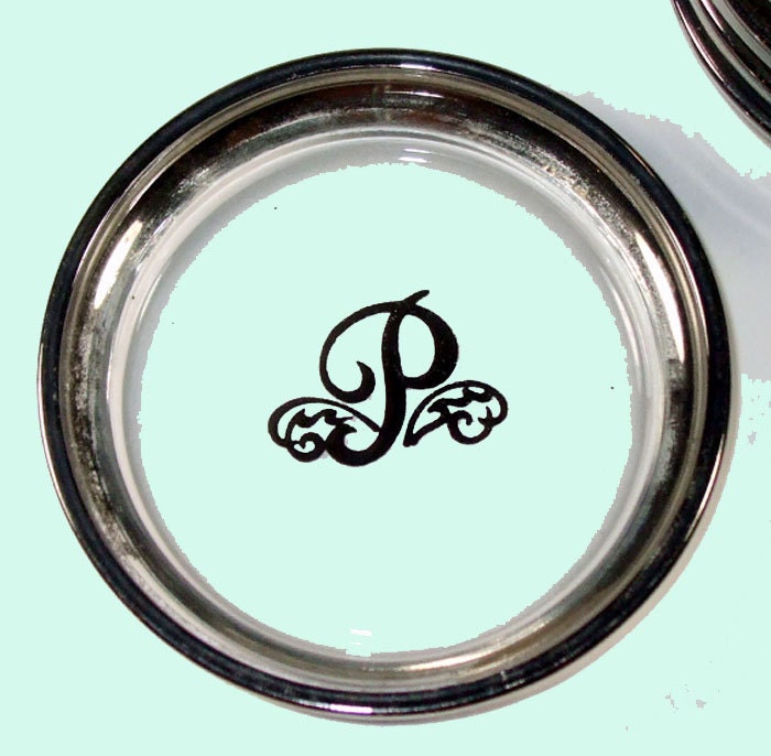 Set of 5 Vintage Glass Coasters with Silver Overlay Rims and Monogram P in Silver