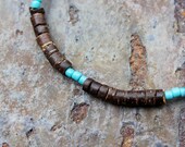Anklet: Brown Coconut Beads with Blue