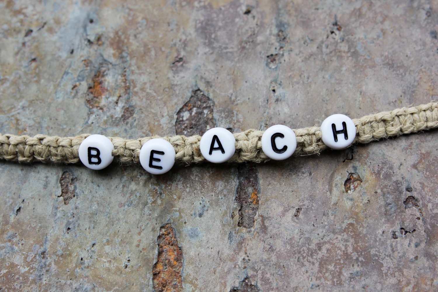 Personalized, Customized Hemp Anklet - Any Word - Beachy and Natural
