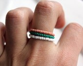 Simple Beaded Stacking Ring Set - Stack of 3 - Victorian Pink, Deep Teal, White - Custom Color Selection