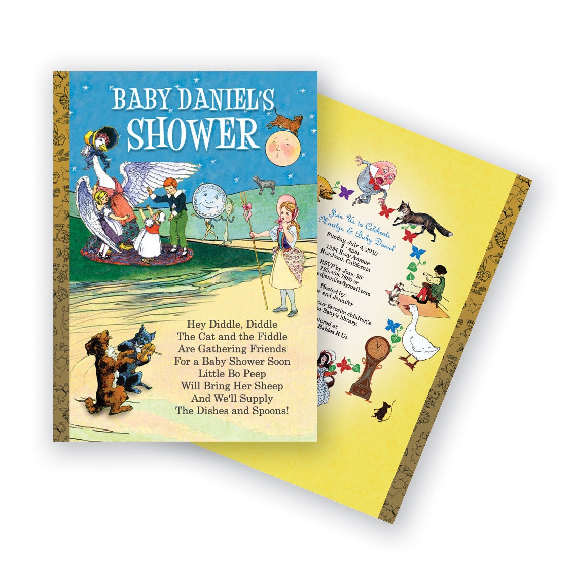 Mother Goose Invitation, Nursery Rhyme Invitation for Baby Showers or Birthdays