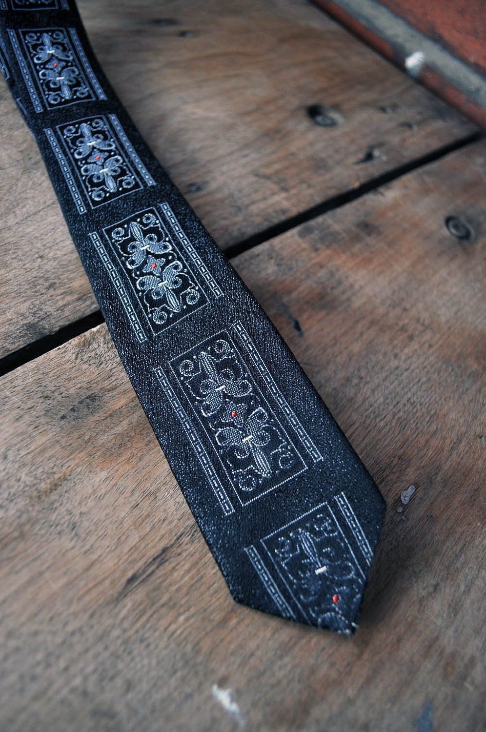 Mid century brocade tie dark grey