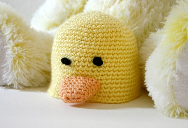 Baby duckling hat premie size crocheted soft farm animal infant beanie shower gift photography prop yellow orange newborn washable handmade