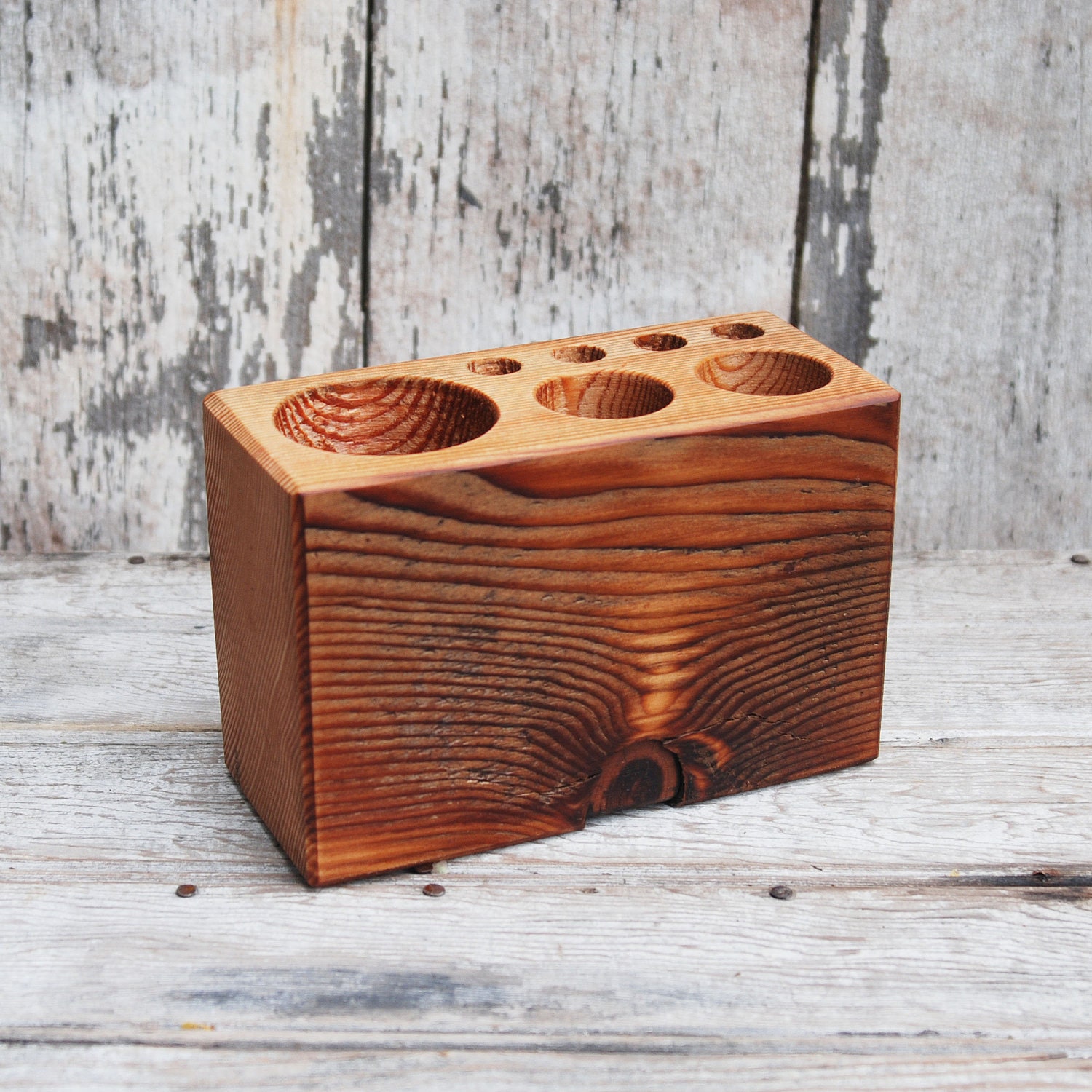 Desk caddy: The Original, rustic, reclaimed wood, Medium.