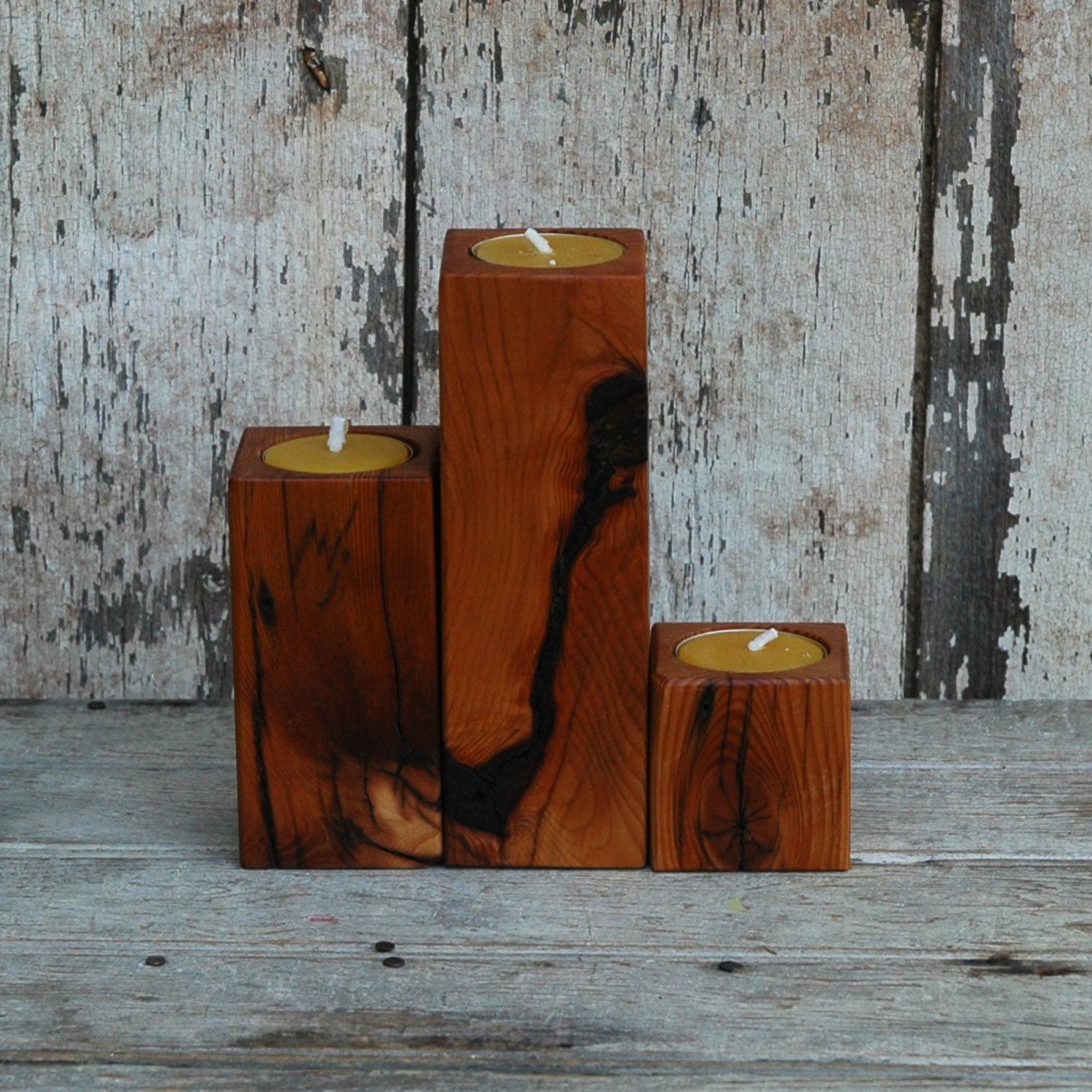 Smoke Stacks- 3 Recycled Olde Growth Pine Candle Holders