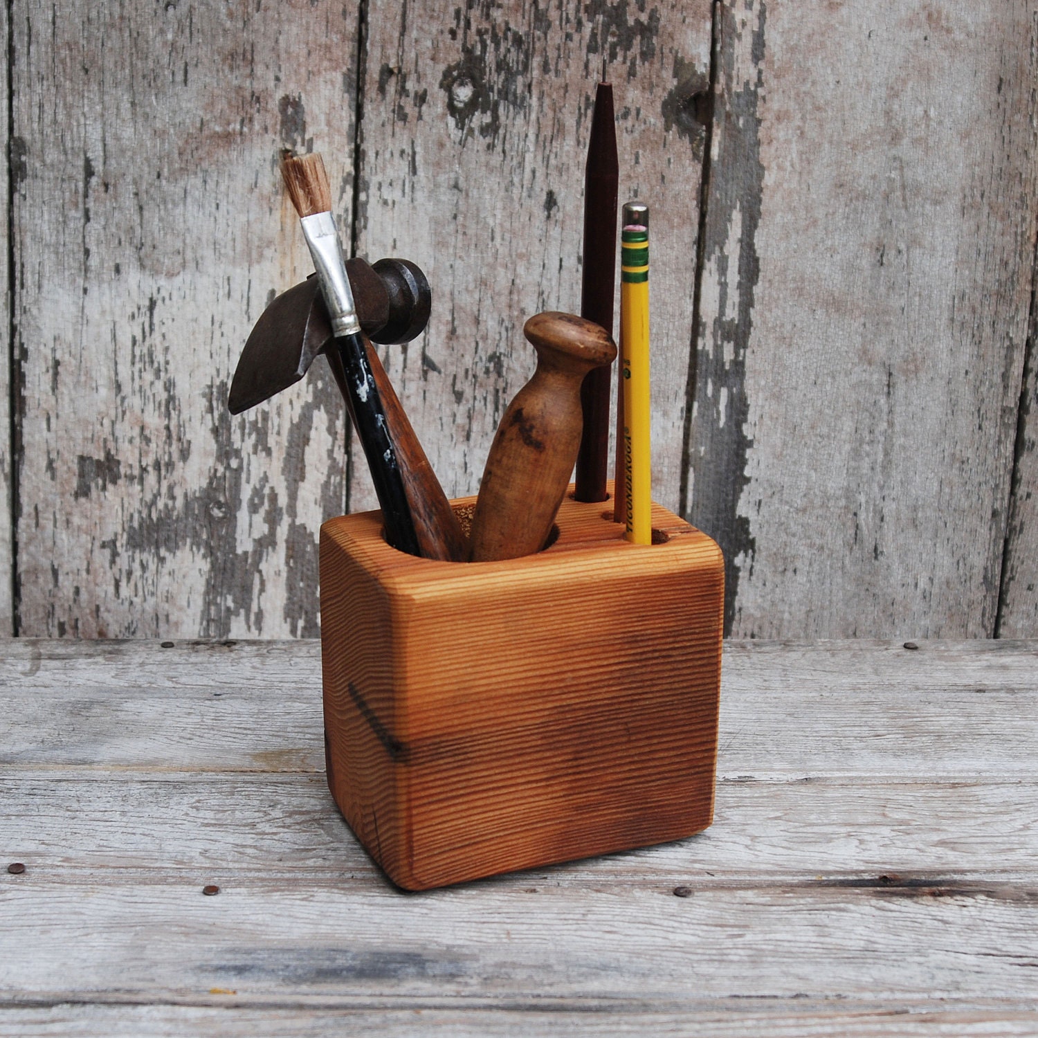 Desk caddy: The Original, rustic, reclaimed wood, Small.