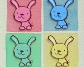 Bunnies - original 3D collage - pastel rabbits