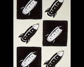 Retro Rocket 3D Collage - Original - Black and White