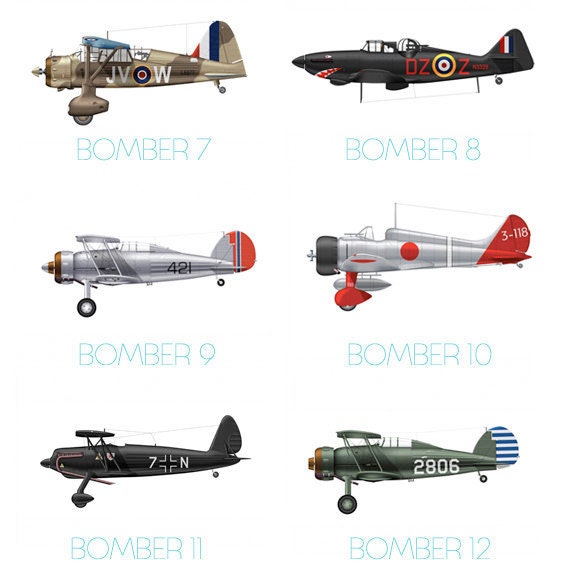 Set of 4 Airplane Boy's Nursery Playroom Wall Art