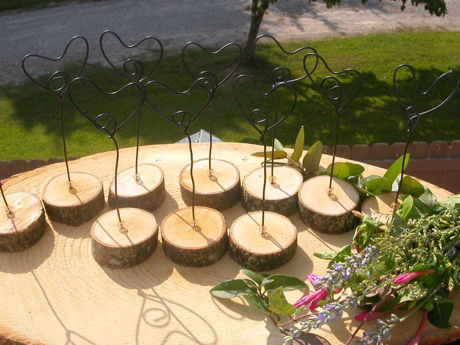 10  holders table number/ menu card / place card/..... Rustic wedding Hearts . Earthed in wood